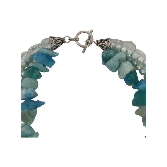 Blue Pearl Layered Necklace 16.5" 925 Sterling Silver Gemstone Trendy - Picture 10 of 11